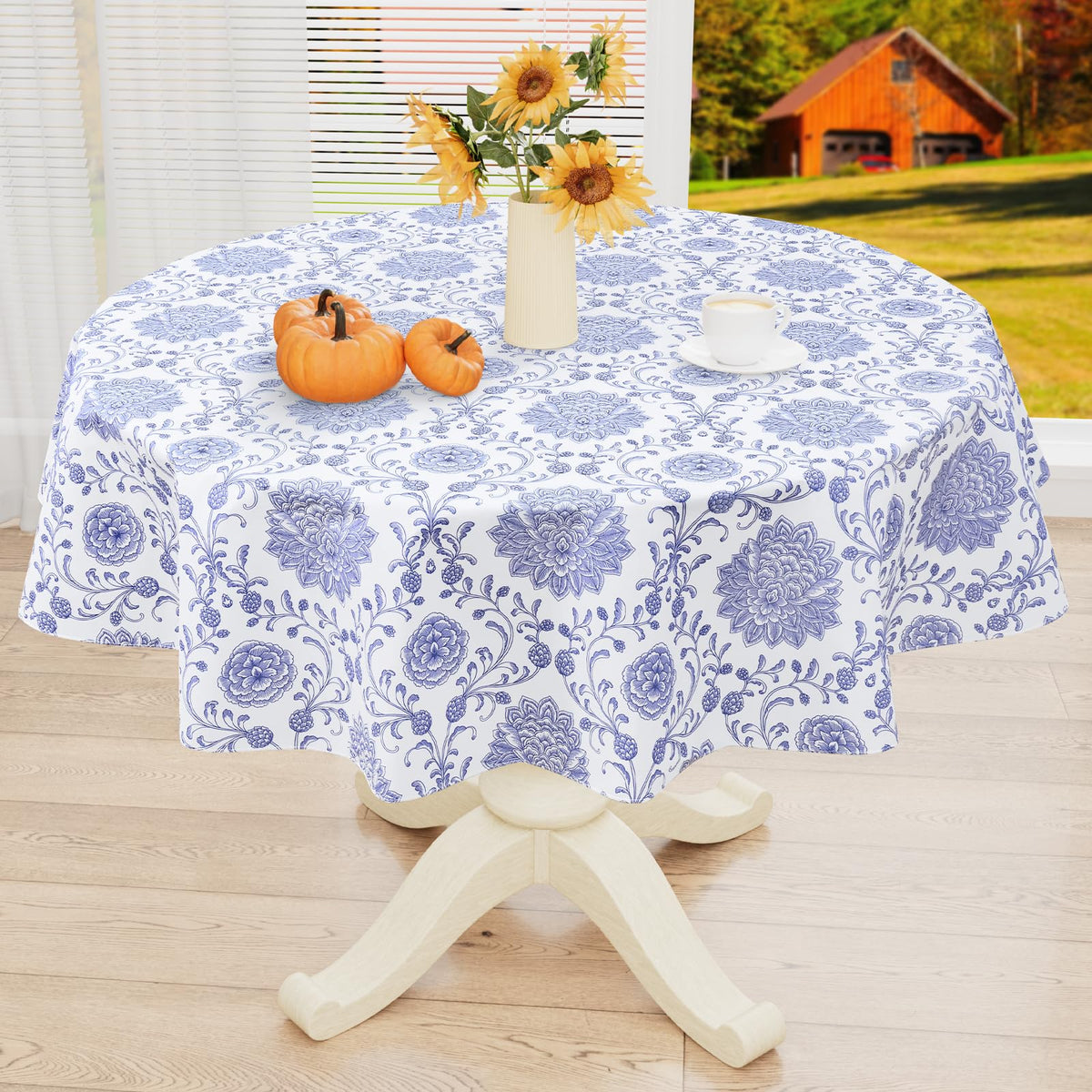 Rectangle Waterproof Vinyl Table Cloth, Wipeable Tablecloth with Flannel Backing, Plastic Table Cover for Fall, Thanksgiving (Pumpkin, 52" x 70")