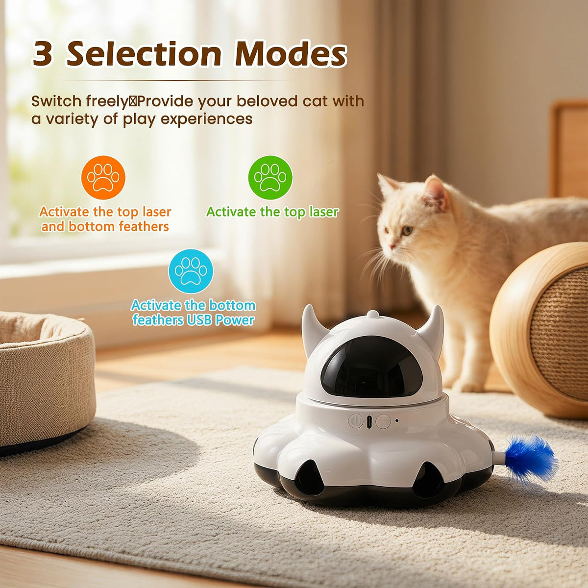 Automatic cat laser toy, 2-in-1 Interactive with Randomly Moving Feather