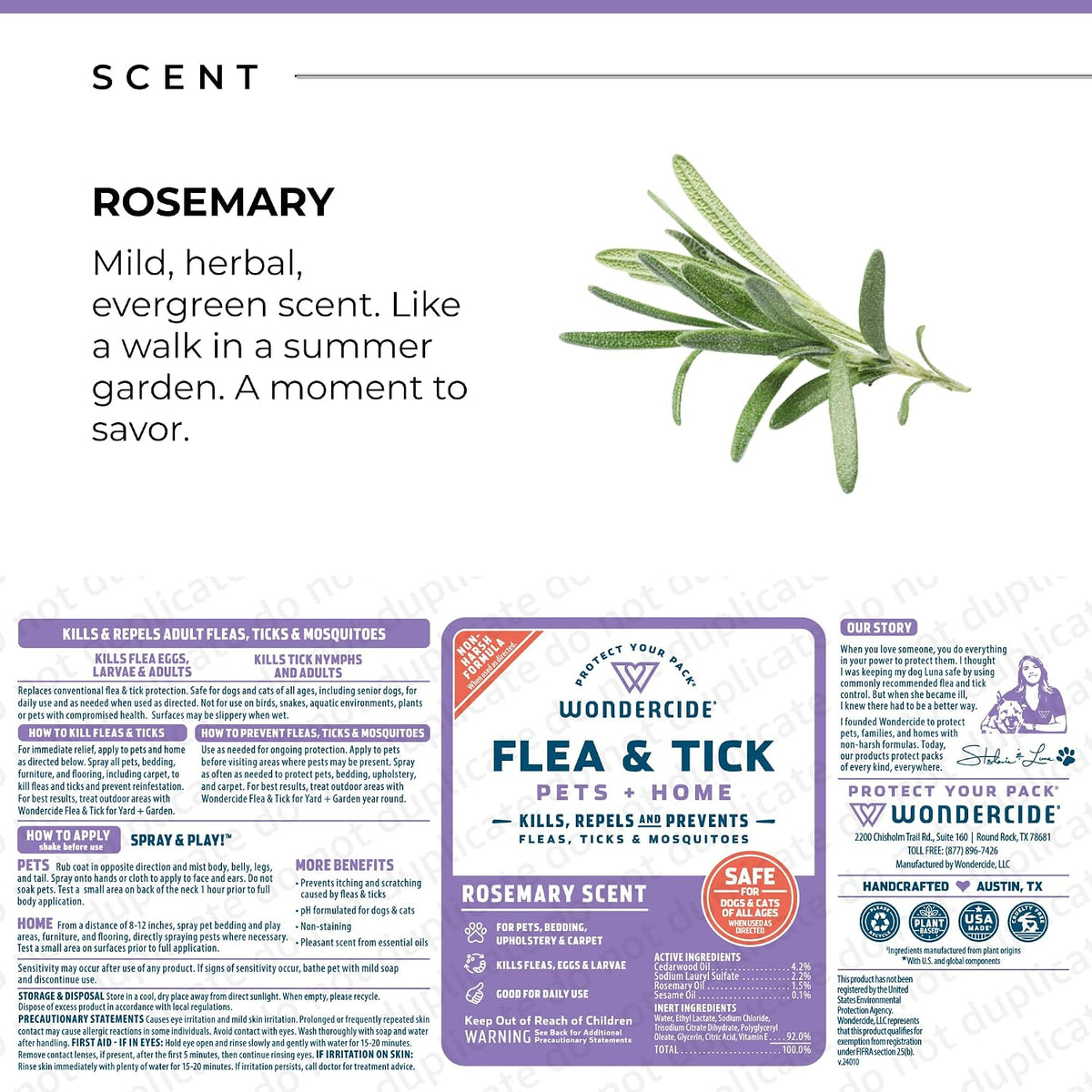 Wondercide Flea Tick & Mosquito Spray for Pets & Home - Rosemary 16 fl oz | With Natural Essential Oils - Killer, Control, Prevention, Treatment of Fleas & Ticks for Dogs and Cats - Pet & Family Safe