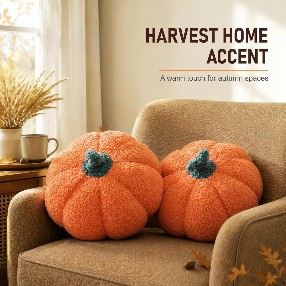 13" Cute Pumpkin Throw Pillow for Fall Decor/Halloween, 1 Pack