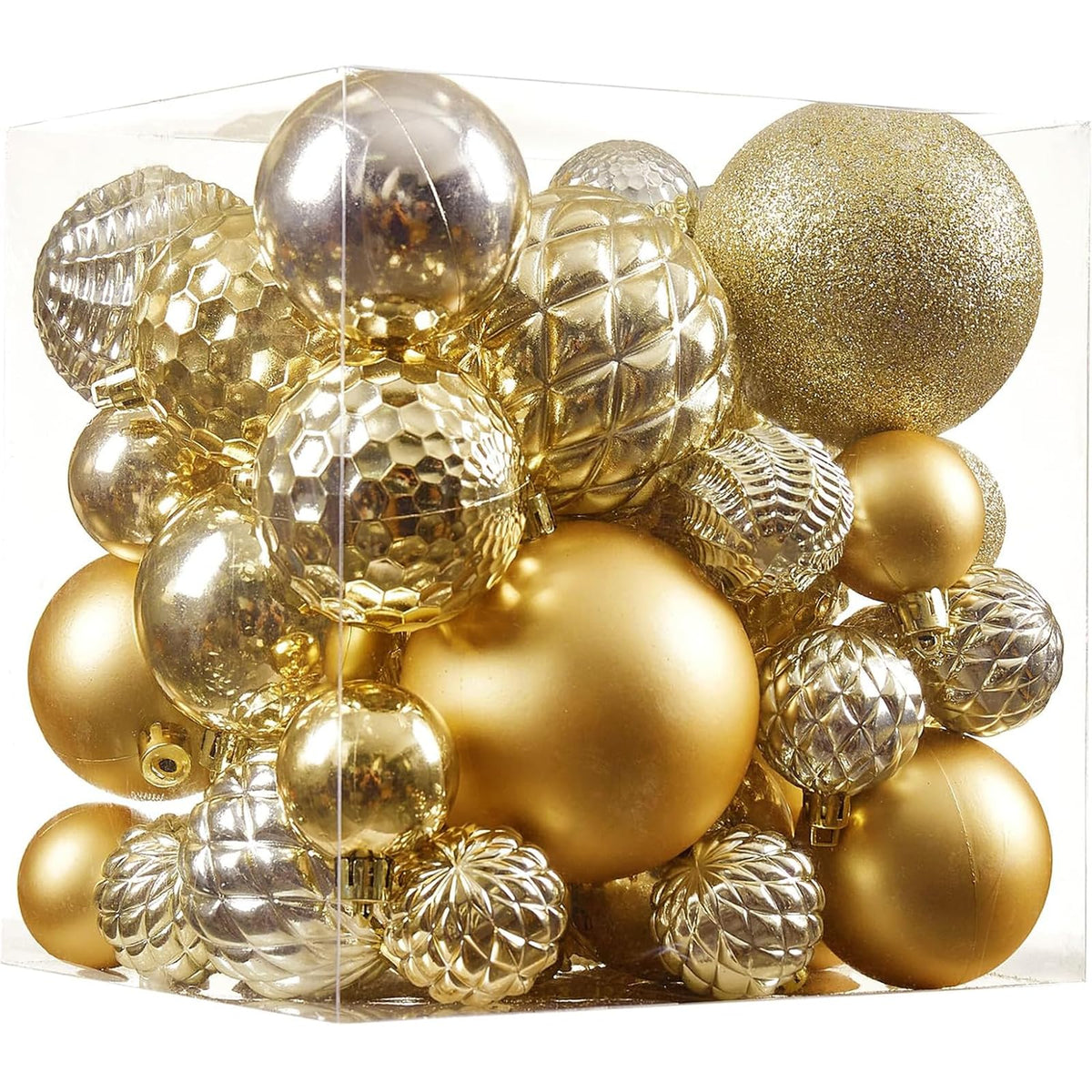 Christmas Balls Ornaments -36pcs Shatterproof Christmas Tree Decorations with Hanging Loop for Xmas Tree Wedding Holiday Party Home Decor,6 Styles in 3 Sizes(Champagne Gold)