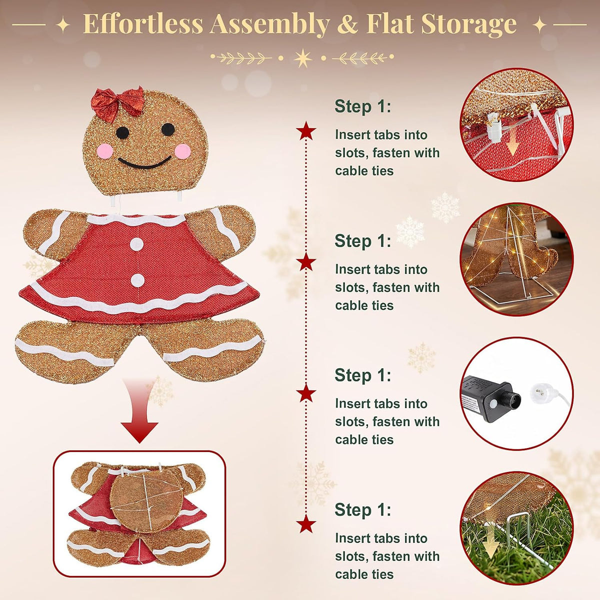 Gingerbread Man Christmas Outdoor Decor with LED Lights, Set of 2