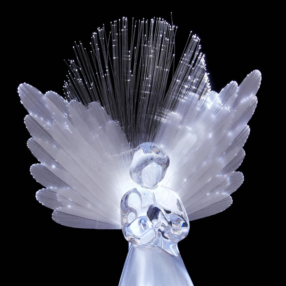 Alpine Corporation 11" Tall Angel Tree Topper with Fiber Optic Wings and LED Light, with Timer Function, Durable Plastic, and Radiant Glow for Holiday Christmas Decoration