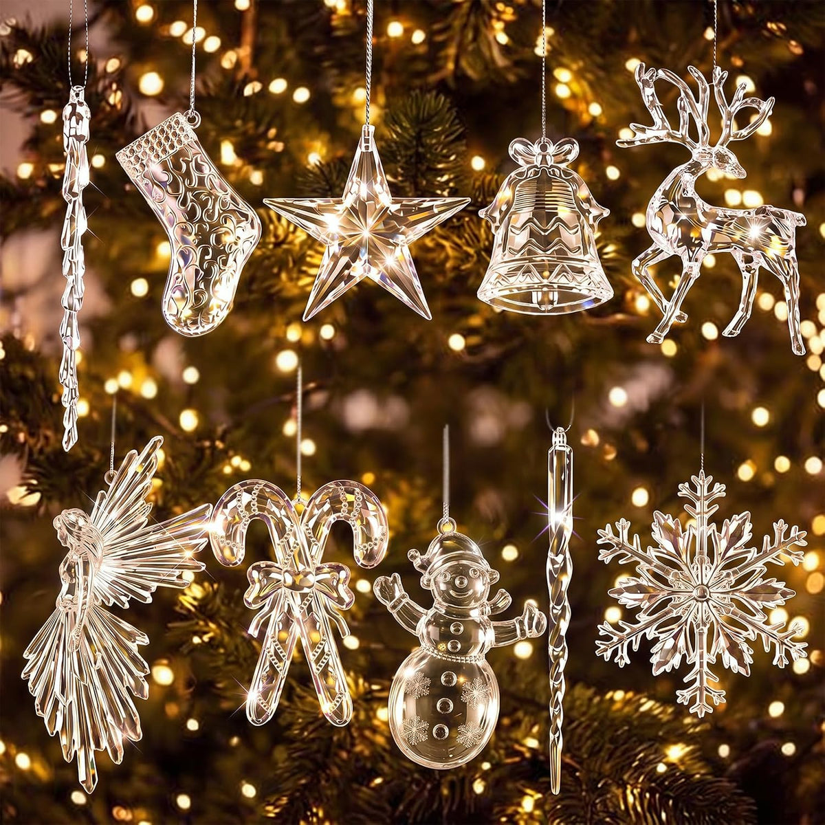 20 Pcs Crystal Ornaments for Christmas Tree Decorations, Acrylic
