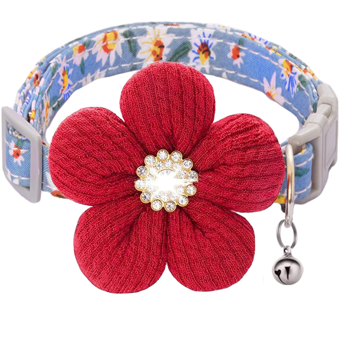 Small Dog Collar with Flower, Spring Dog Collar for Girl Dog Collars for Small Dogs Cute Dog Collar with Bell, Adjustable Length