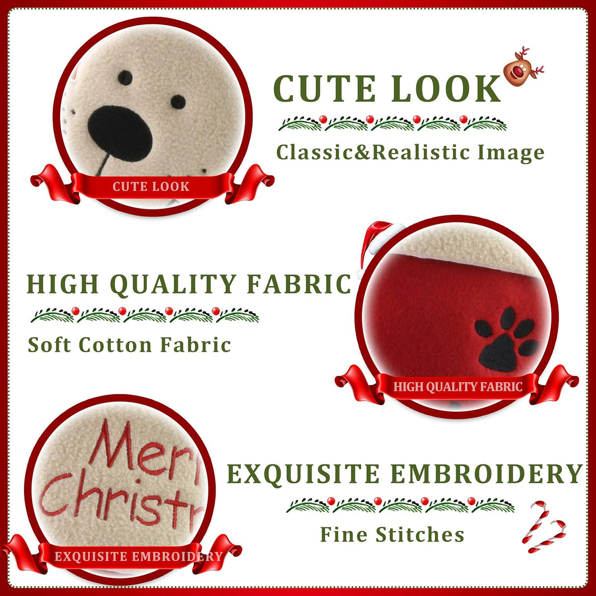 WEWILL 18" Dog Felt Christmas Stockings Paws Puppy Red Xmas Stocking Decor