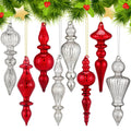 Mifoci 8 Pcs 6 Inch Mercury Glass Finial Christmas Ornaments,Red