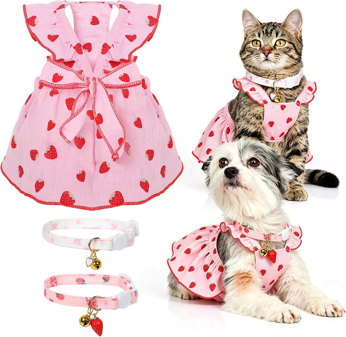 Cat Dress Dog Costumes Dresses + 2Pcs Adjustable Collars(7.5"-12.5"), XS