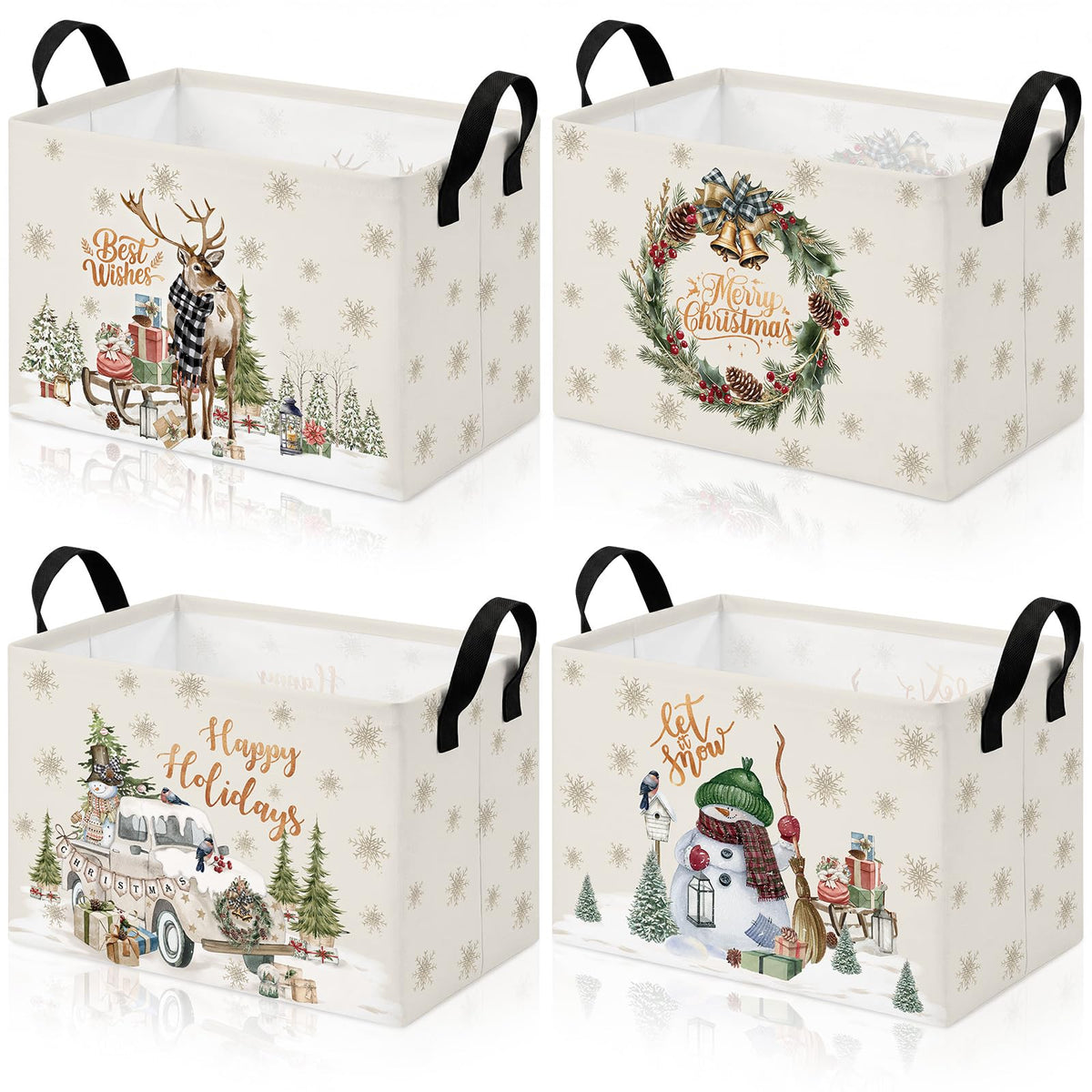 4 Pcs Thanksgiving Storage Basket Empty with Handles, Large Fabric