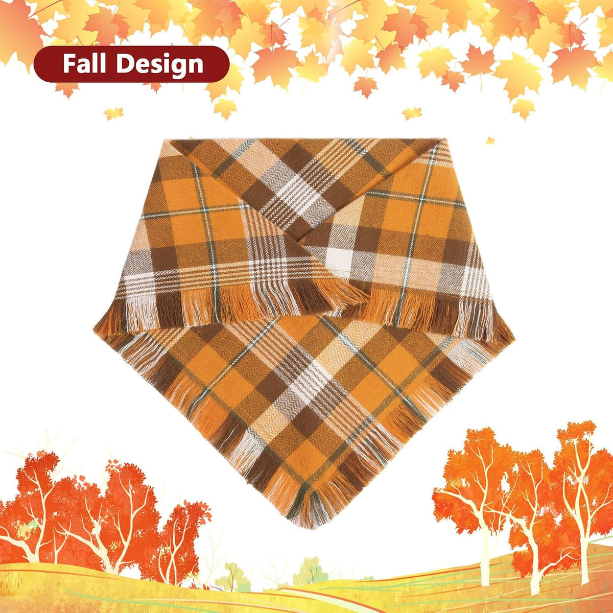 Fall Dog Bandana 1PCS Large, Autumn Thanksgiving Orange Plaid Scarf