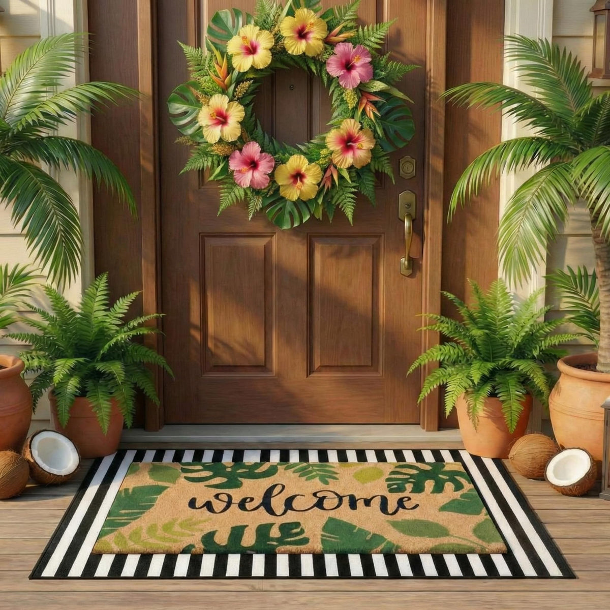 Tinideya 2 23.6 X 35.4 Inches Plaid Ghost Red Brown | Layered Coir Doormat Set, Non Slip Backing for Outdoor Entryway, Buffalo Plaid Seasonal Design, Front Porch Home Decor
