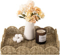 StorageWorks Rectangular Wicker Scalloped Tray, Rattan Scalloped Basket | Shallow Serving Trays with Handles for Coffee Table, Living Room, Seagrass Trays for Decorative & Organizing
