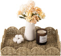 StorageWorks Rectangular Wicker Scalloped Tray, Rattan Scalloped Basket | Shallow Serving Trays with Handles for Coffee Table, Living Room, Seagrass Trays for Decorative & Organizing