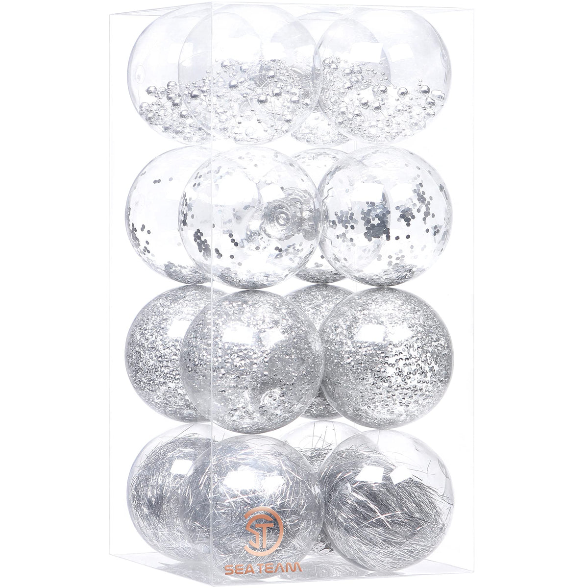 Sea Team 30-Pack Clear Christmas Ball Ornaments with Fillers, Champagne