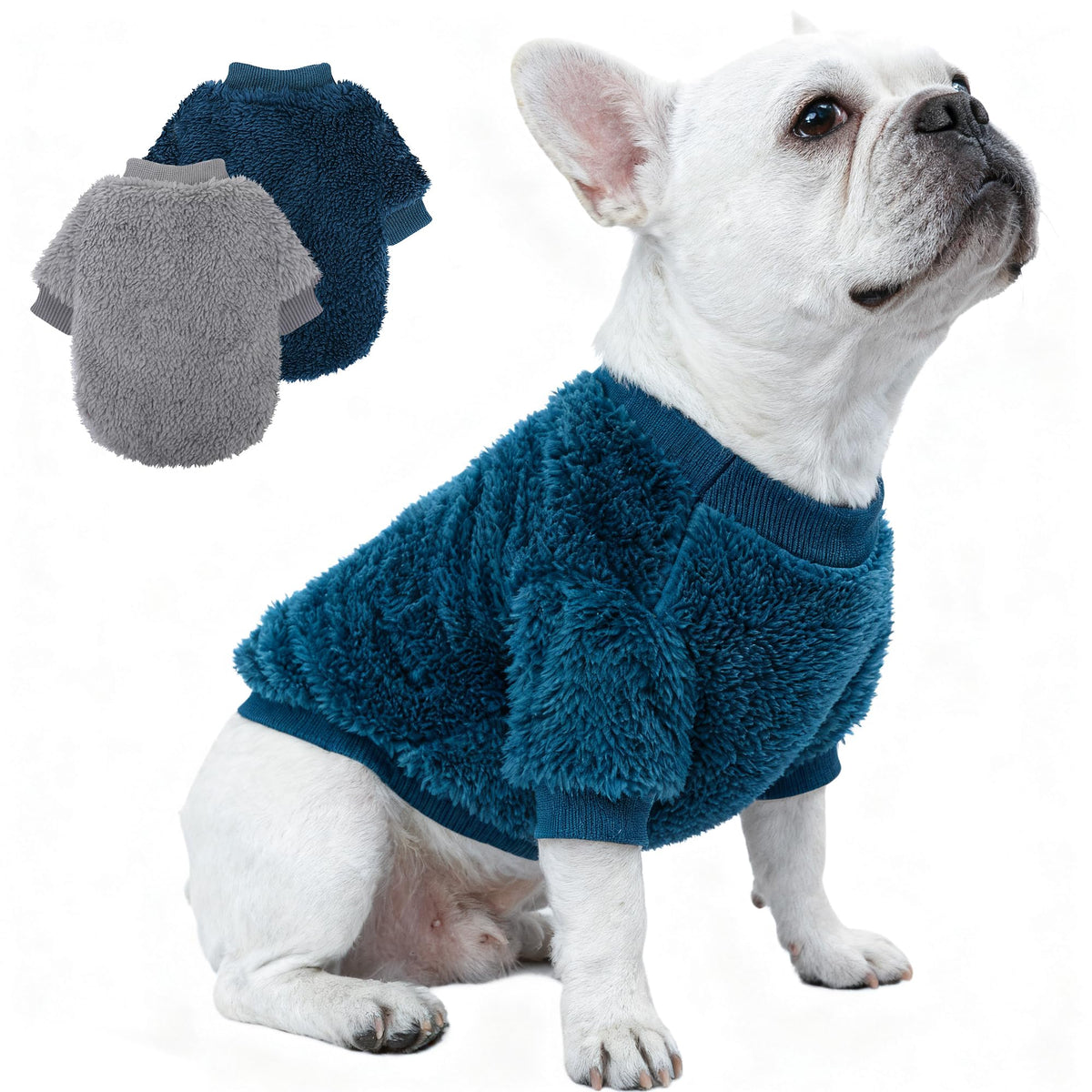 Cozy Pet Fleece Sweater, Double Velvet Winter Dog Clothes, Purple and Cream, Set of 2 (Navy Blue+Grey, X-Small)
