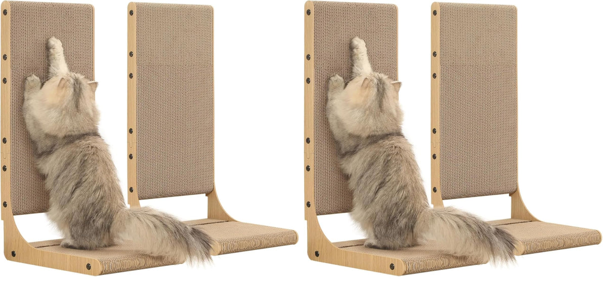 Zakkart 2-Pack Cat Scratching Board, 25.6'' Tall Cardboard L Shape Vertical Cat Scratchers for Indoor Cats, Cat Scratching Post for Wall and Couch, Large
