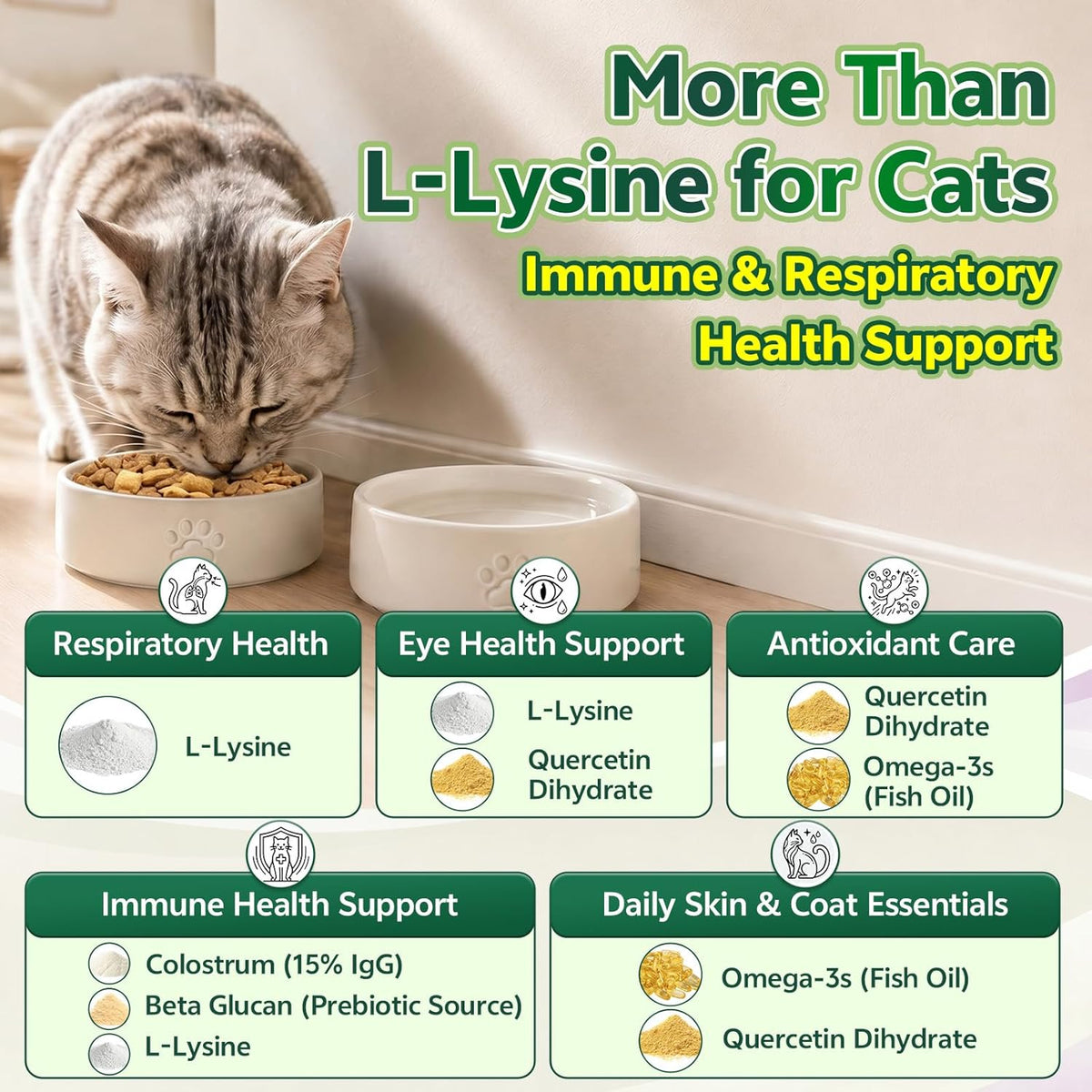 Lysine for Cats, L-Lysine for Cats Chews & Lysine Treats, 500 Chews, Immune Support with L-Lysine Supplement, Colostrum, Quercetin & Omega-3, Respiratory, Sneezing, Runny Nose, Eye, Chicken Flavor
