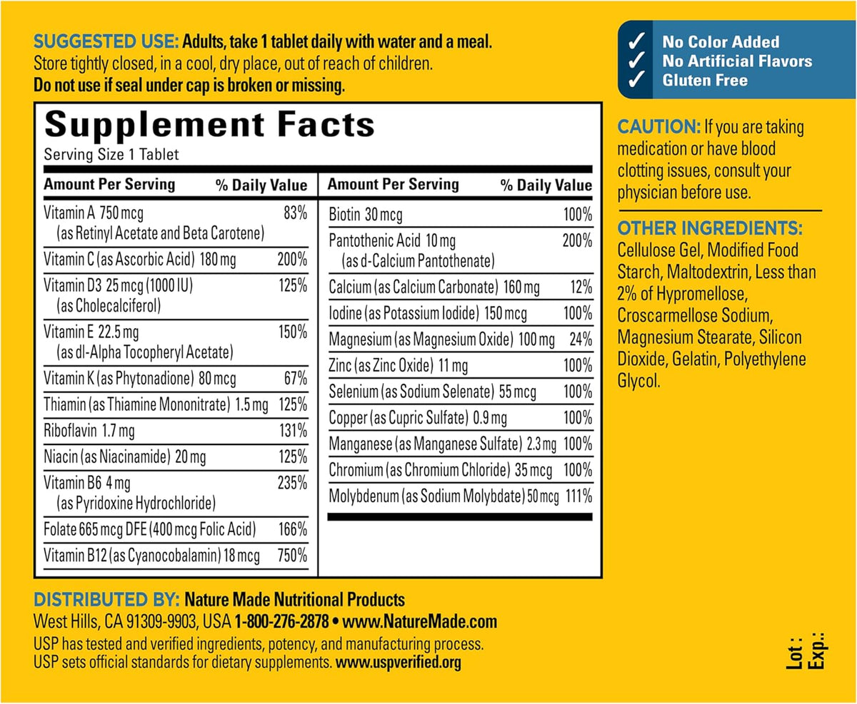 Nature Made Multivitamin for Him, Mens Multivitamins with No Iron, Daily Nutritional Support, Nature Made Multi Mens Vitamins & Minerals, 90 Tablets, 90 Day Supply