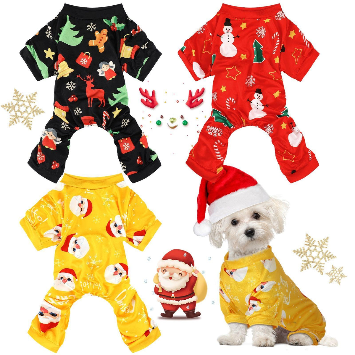 Frienda 3 Pcs Christmas Dog Pajamas,Snowman Pattern,S (fit 3.3-5.5lbs