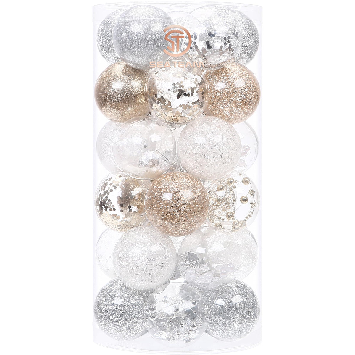 Sea Team 30-Pack Clear Christmas Ball Ornaments with Fillers, Champagne