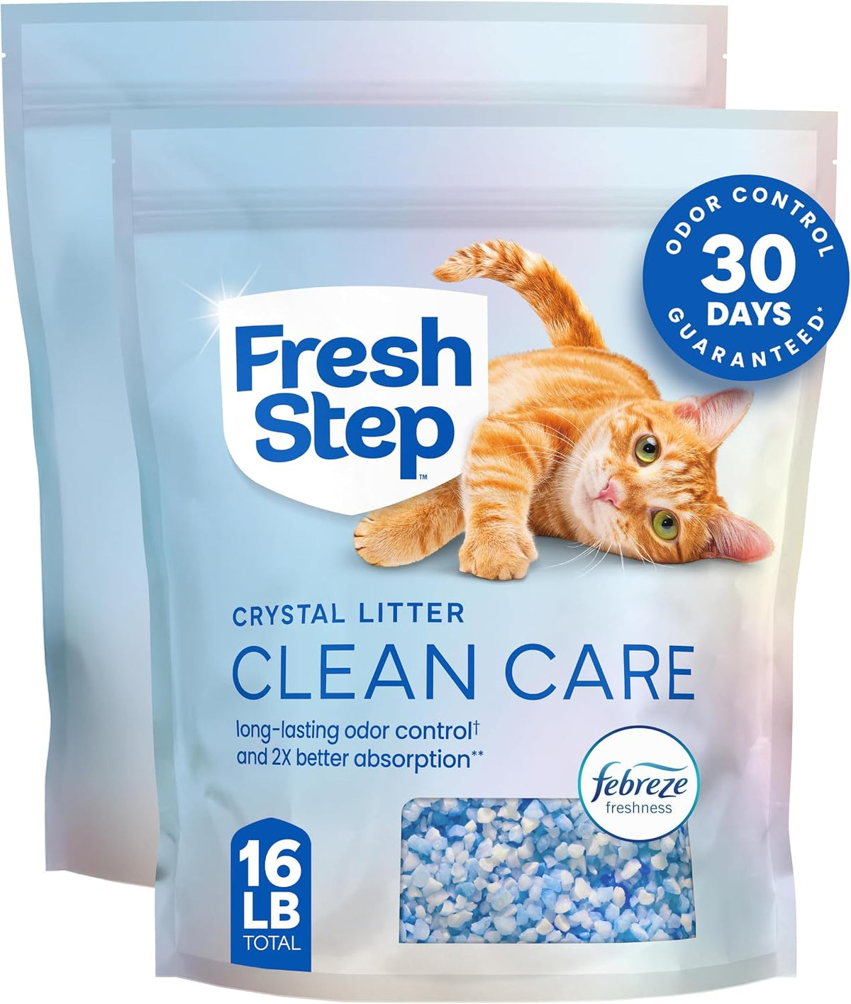 Fresh Step Clean Care Crystsal Cat Litter with Febreze Freshness, Ammonia Block Technology, Lightweight Fresh Step Crystals, Low Dust, 8 lb. Bag, Pack of 2