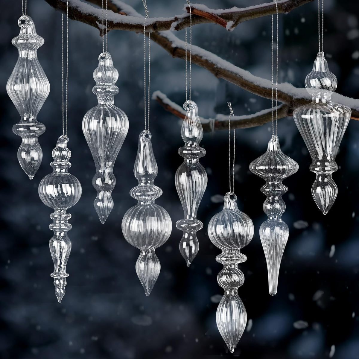Mifoci 8 Pcs 6 Inch Mercury Glass Finial Christmas Ornaments,Red