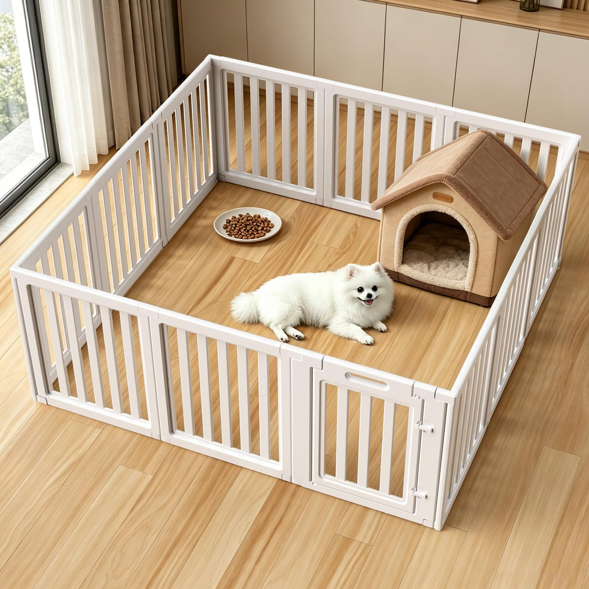Dog Playpen, Clear Dog Pen, Dog Pen Indoor, Easy to Install and Remove Dog Play Pen, Puppy Playpen Suitable for Dogs, Cats,Dog Playpen Indoor (White, 23.6 inch Height, 8 Panels)