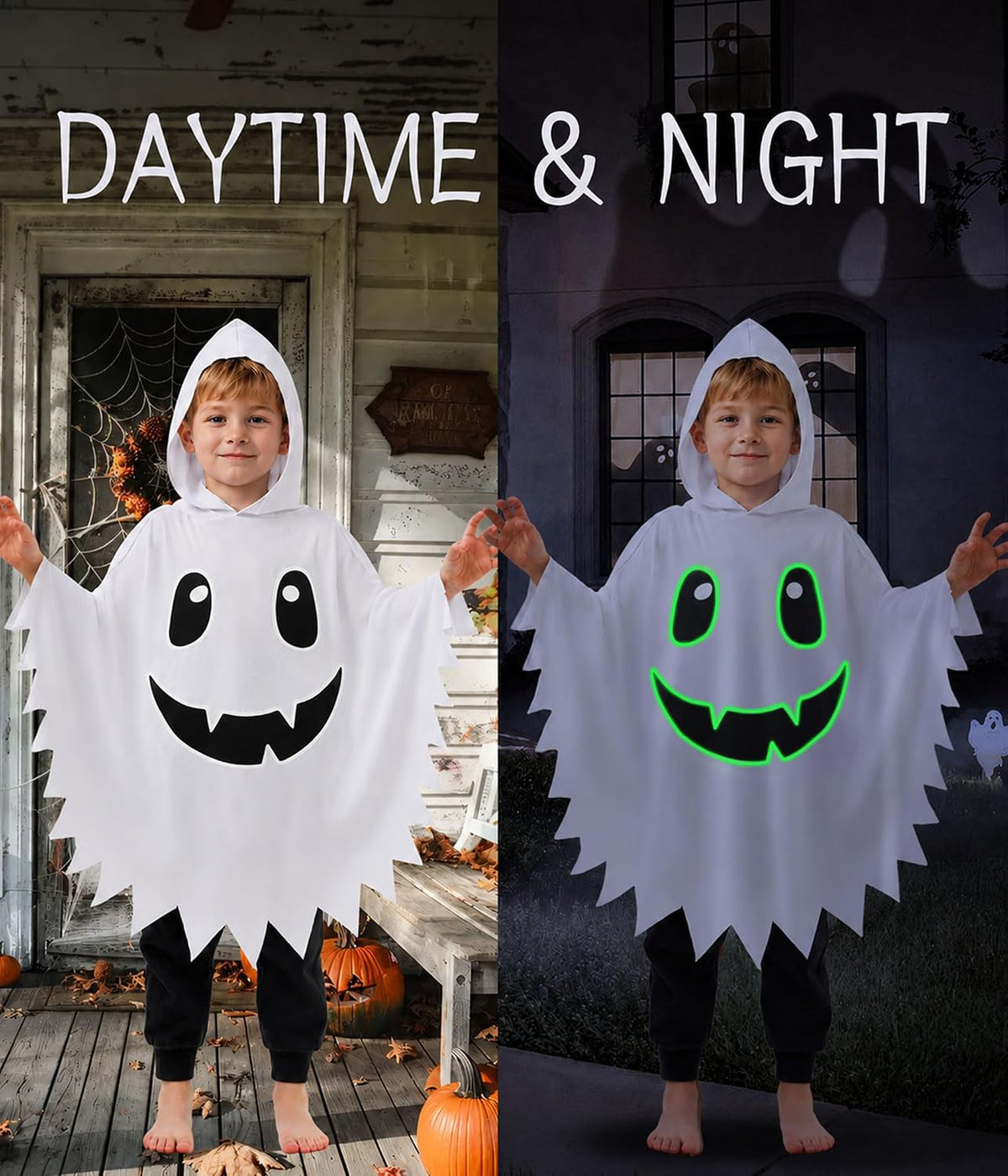 Kid Ghost Costume,Halloween Hooded Cape,Halloween Costume for Boys Girls