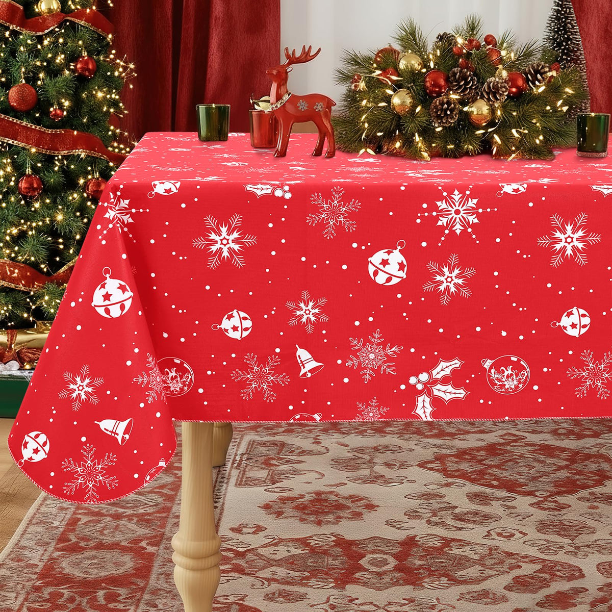 Rectangle Waterproof Vinyl Table Cloth, Wipeable Tablecloth with Flannel Backing, Plastic Table Cover for Fall, Thanksgiving (Pumpkin, 52" x 70")