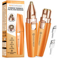 VG VOGCREST Eyebrow & Facial Trimmer: 2 in1 Rechargeable Facial Hair Removal & Eyebrow Shaver - Body Razor with Built-in LED Light (Rose Gold)