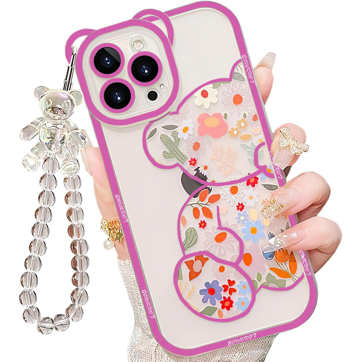 IAIYOXI 3D Cute Cartoon Bear Phone Case for iPhone 15 - Fashionable and Stylish - Funny Pink Bear Design - Soft TPU Protective Case - Kawaii Silicone Cover for Women, Girls, and Kids