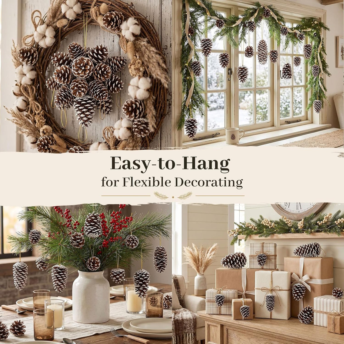 28 PCS Natural Pine Cones with Strings