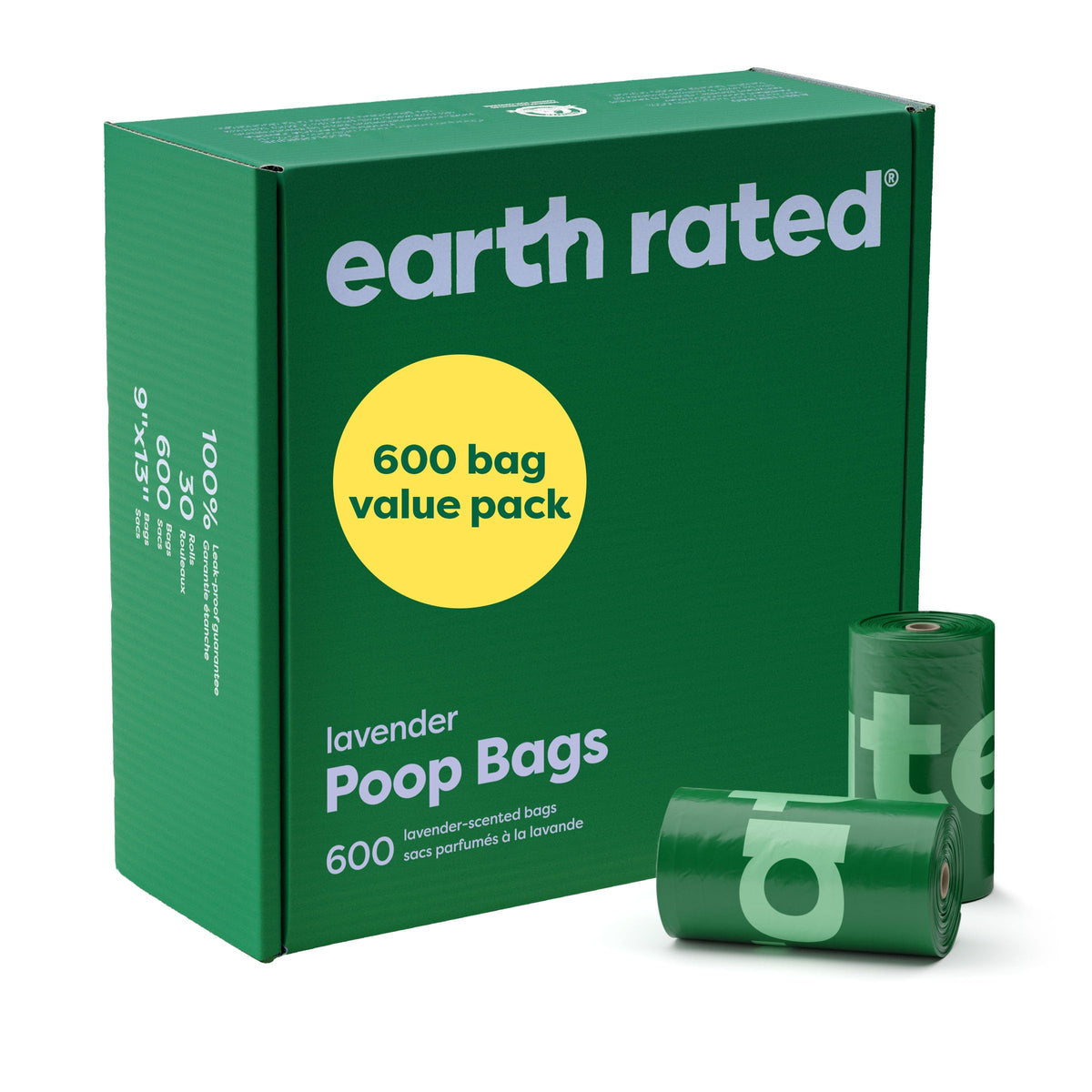 Earth Rated Dog Poop Bags Value Pack, Leak-Proof and Extra-Thick Pet Waste Bag for Big and Small Dogs, Refill Rolls, Unscented, 600 Count