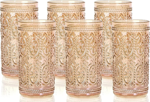 Darlion Amber Drinking Glasses, Vintage Glassware, 12oz Highball Glasses | Lead-Free Glass, Food Grade Glass, Durable&Sturdy, Vintage Decoration