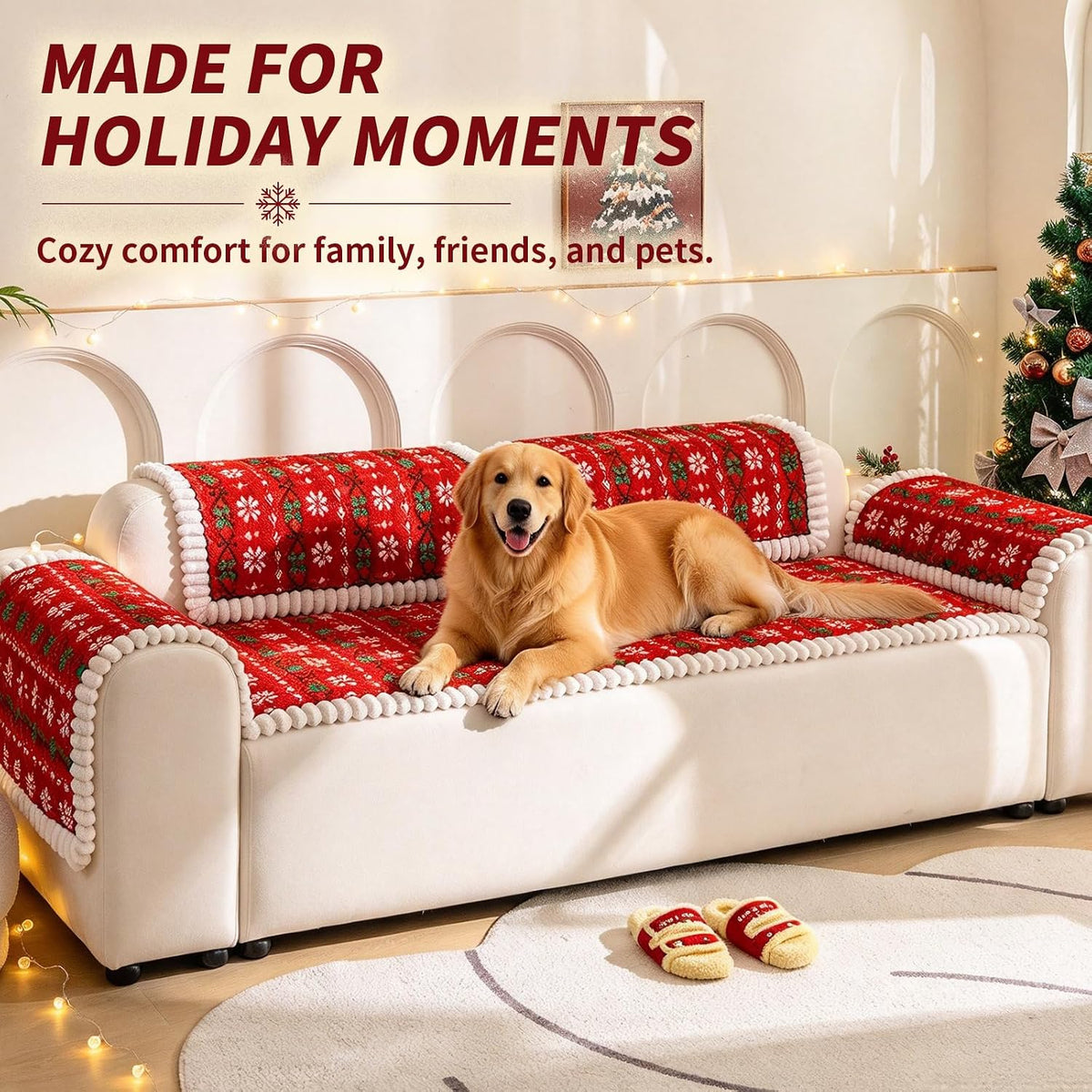 Christmas Couch Cover, Christmas Plush Sofa Cover for Dog Pet 1PC