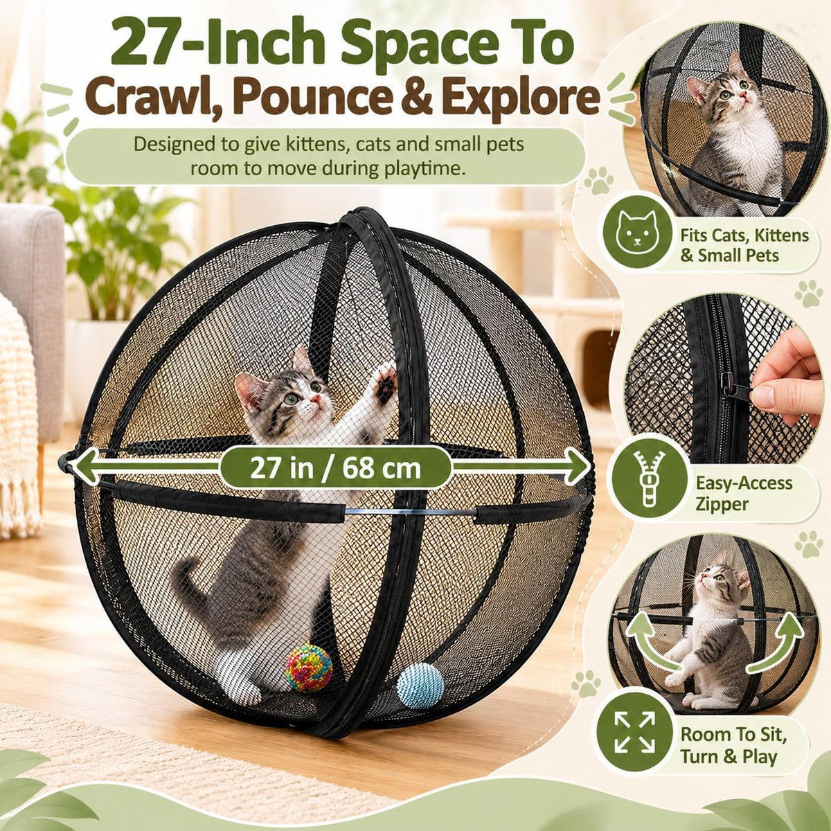 Hamster Ball for Cats, Rolling Cat Playpen Exercise Ball for Outdoors