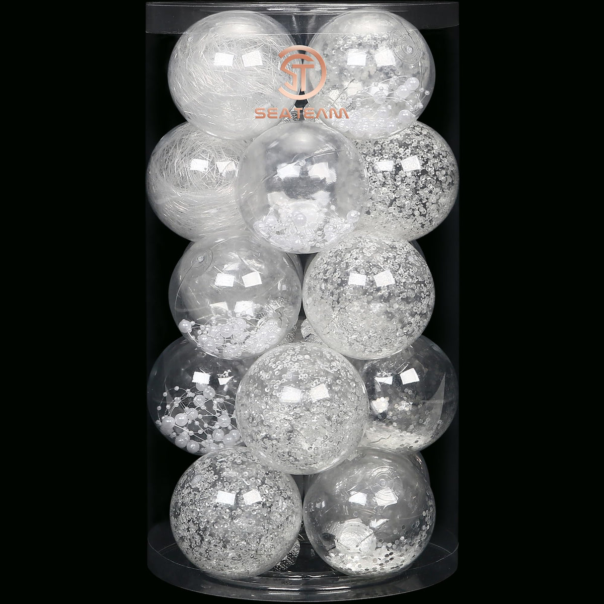 Sea Team 30-Pack Clear Christmas Ball Ornaments with Fillers, Champagne