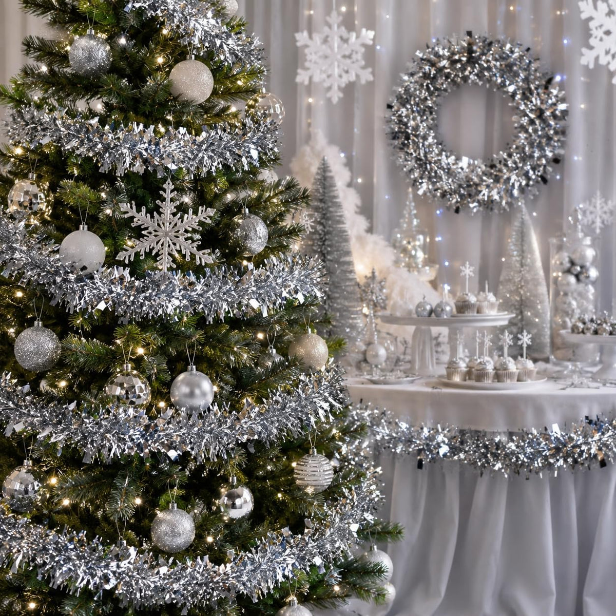 39 FT Silver Tinsel Garland Metallic Christmas Tree Party Decoration