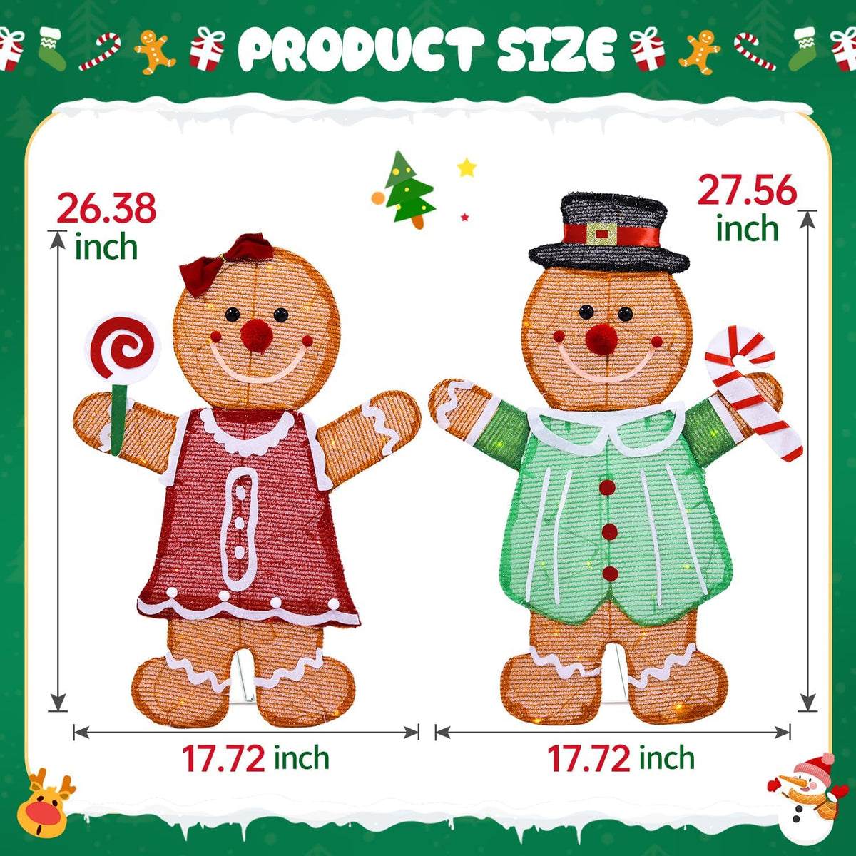 Lighted 2D Gingerbread Christmas Decorations, 2 Piece Gingerbread Man