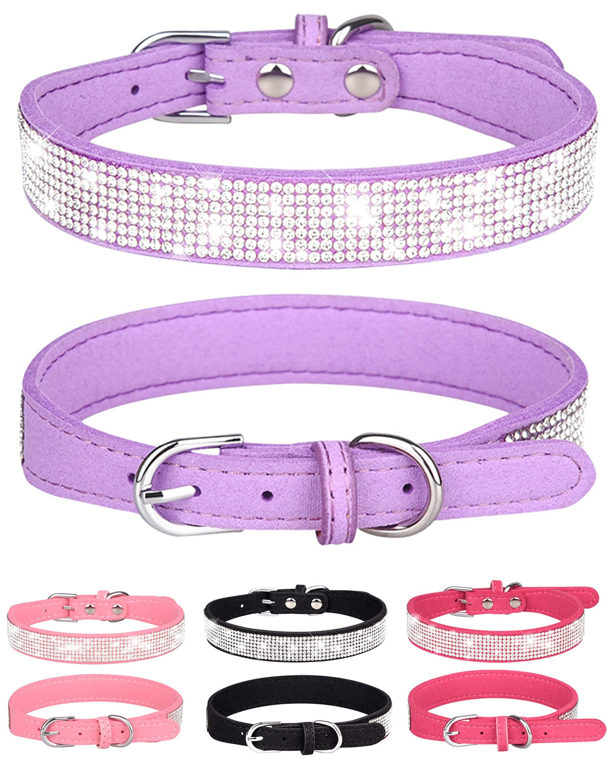 Bling Dog Collar for Small Medium Large Dogs, Crown Rhinestone Dog Collars for Girl and boy Dog, Diamond Puppy Collars, Adjustable Leather Suede SOFE Cat Collar (S(10.6"-13"/27CM-33CM), Pink)