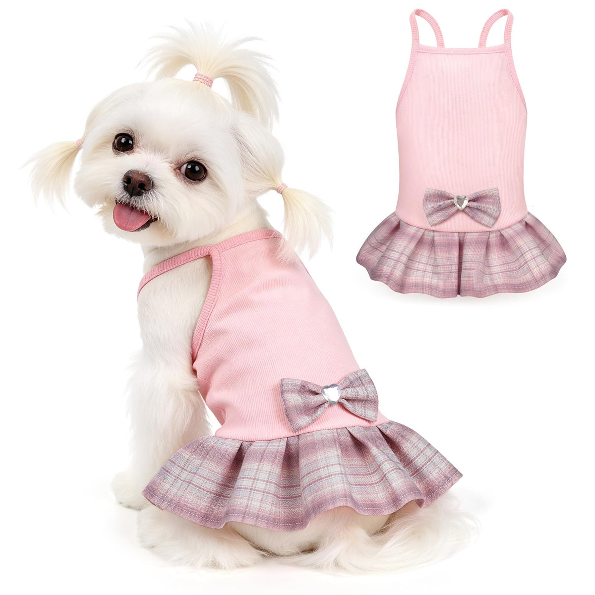 YUDODO Pet Dog Dress for Small Dogs Girl, Pet Summer Clothes with Bowtie | Soft, Stretchy, Breathable, Sleeveless, Cute Princess Pet Dress, For Yorkie Chihuahua Maltese, Purple, S