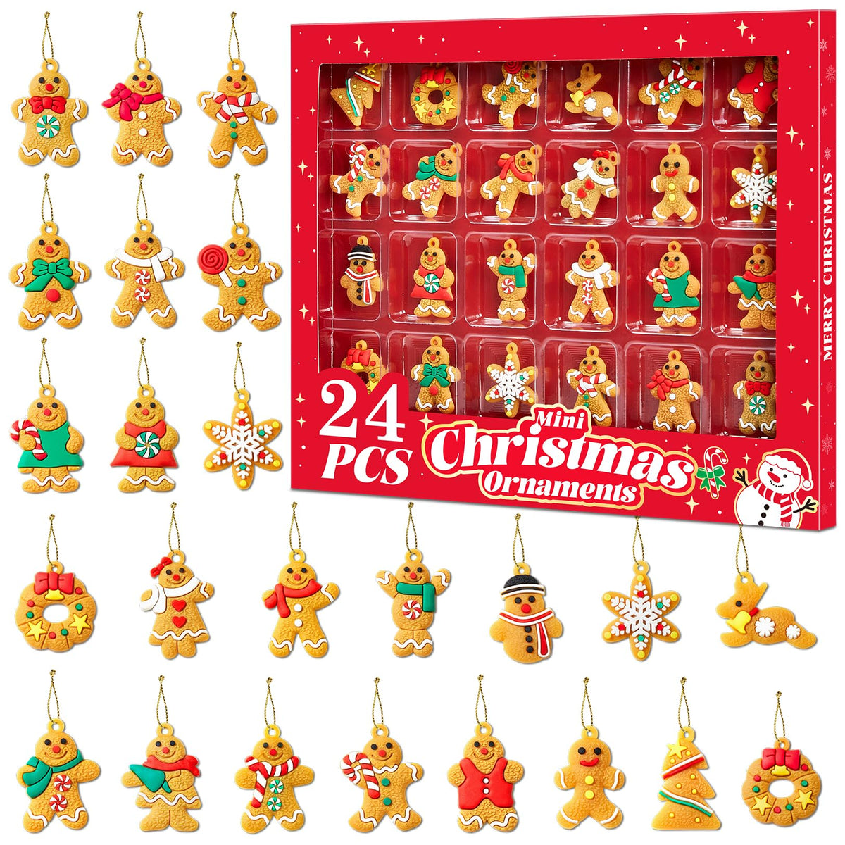 Mini Christmas Ornaments 24pcs, Miniature Christmas Tree Ornaments Set