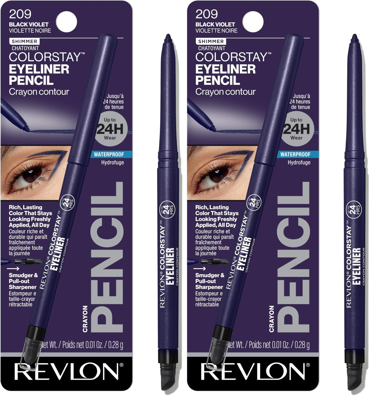 Revlon ColorStay Pencil Waterproof Eyeliner, Smudge-Proof, Eye Makeup with Built-In Sharpener, Long-Lasting, Matte Finish, 201 Black, 2 pack