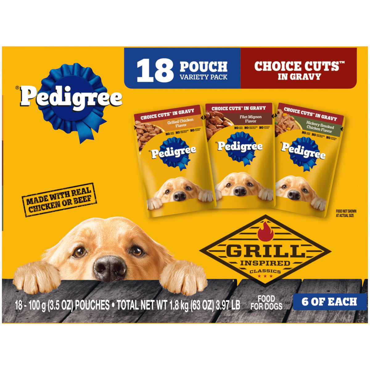 Pedigree Choice Cuts in Gravy Wet Dog Food, Adult Soft Wet Dog Food, Variety Pack, 3.5 oz. Pouches, 30 Count