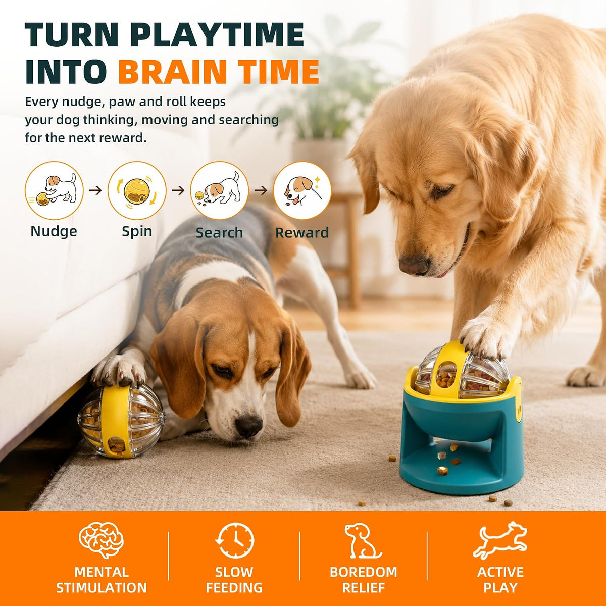 2-in-1 Dog Puzzle Toy, Interactive Treat Dispensing Ball