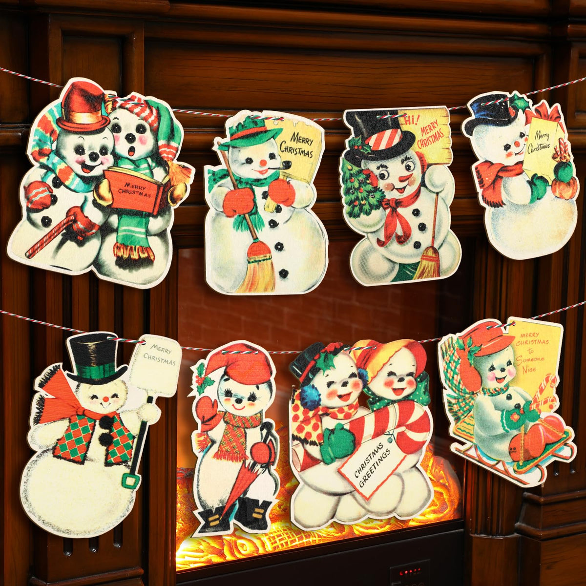 Cinnvoice 6.56 ft Vintage Christmas Banner Santa Hanging Garland Wooden