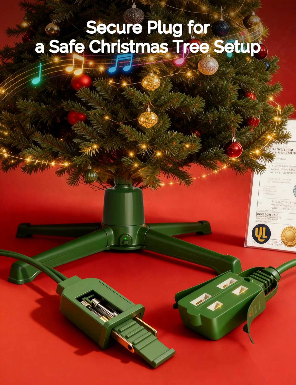 COOLWUFAN Musical Rotating Christmas Tree Stand with Remote for 9ft Trees