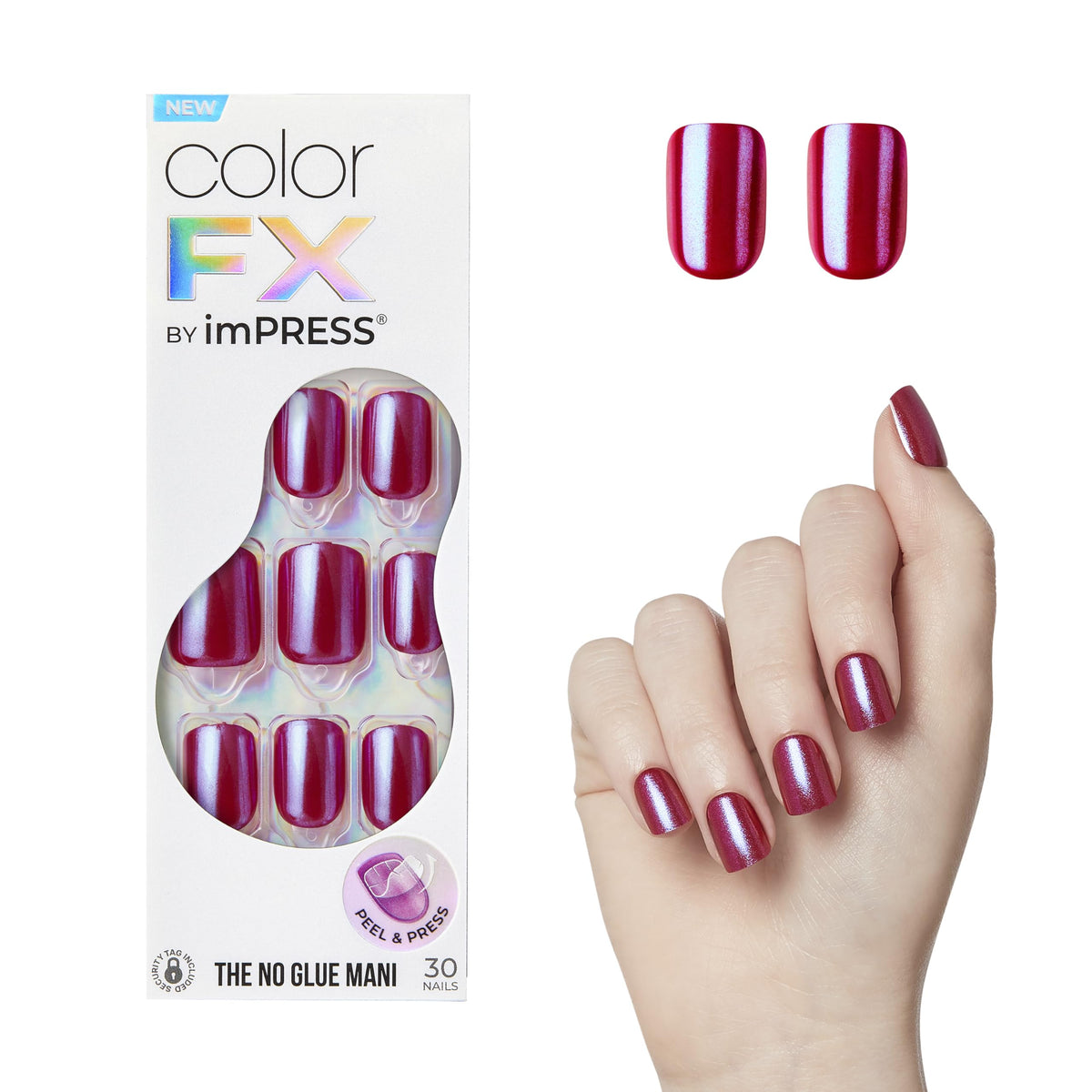 Kiss colorFX by Impress Press On Nails, Levels, 30 No Glue Peel and Stick Nails Kit with IMPROVED Adhesive, Pink Squoval Chrome Effect, Includes Prep Pad, Manicure Stick & Mini File