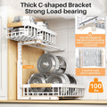 PXRACK Under Sink Organizer, Adjustable Height, 2 Tier Pull Out Under Cabinet Organizer, Slide Out Thickened Metal Under Sink Storage for Kitchen Bathroom Laundry Pantry Cabinet, White, Large-2-Pack