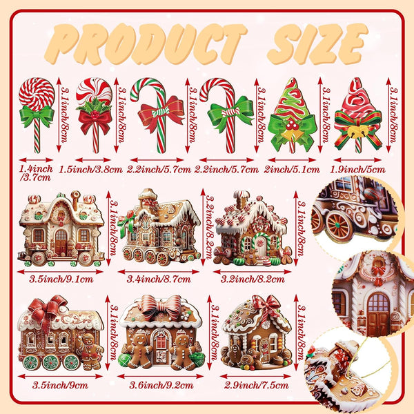36 Pcs Christmas Gingerbread House Ornaments, Wood Xmas Tree Decor